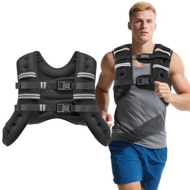 Imagem de Colete pesado, 5,4 kg/7,3 kg/9 kg, colete com listras refletivas para homens e mulheres, duas tiras de ajuste para treino, treinamento de força, corrida, fitness, musculação, perda de peso (9 kg)