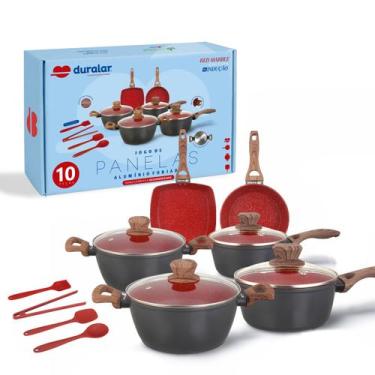 Imagem de Jogo de Panela Cerâmica Antiaderente Indução 10 Pçs Fogão Cooktop Verm