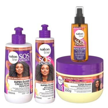 Imagem de Kit Super Óleos com Creme de Pentear 300ml + Ativador 300ml + Manteiga + Óleo 100ml Salon Line