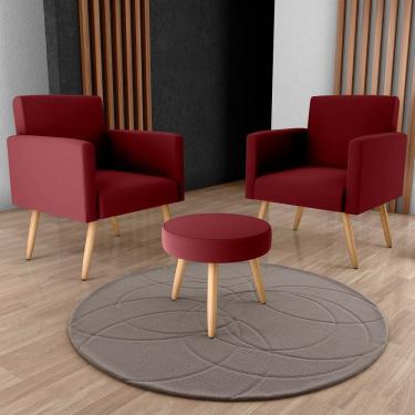 Imagem de Conjunto p/ Sala Dallas 2 Poltronas Decorativas e 1 Puff Veludo Vermelho - Matrix
