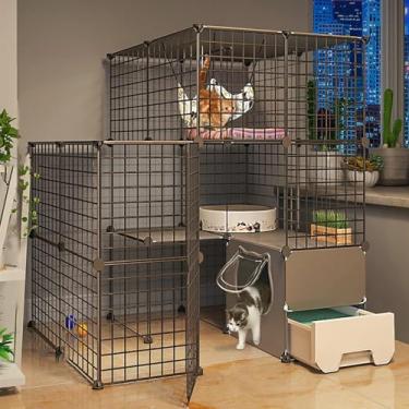 Imagem de Casa De Gato De Vários Andares Com Gaveta Gaiolas De Gato Grande Para Animais De Estimação Destacável Extra Grande Cercadinho Para Gatos Cat Elosures Diy Canis Crate, Espaço, B, 111 * 95 * 109CM(1)