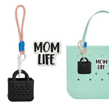 Imagem de HMGES Mini berloques de EVA para bolsa Bogg – pequena bolsa aberta com mosquetão paracord e pingente "Mom Life" – comporta chaves, fones de ouvido e pequenos itens essenciais – serve para todas as