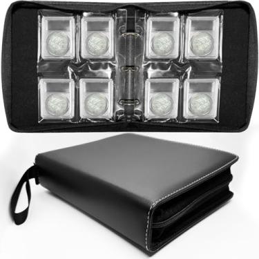 Imagem de Fichário de moedas graduado – conjunto de álbuns comporta 20 moedas classificadas, fecho de zíper, mangas de suporte de laje destacáveis