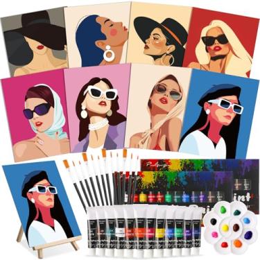 Imagem de Cholemy Kit de pintura e sorvete de 36 peças para adultos 20 x 25 cm, tela pré-desenhada para pintura faça-você-mesmo, kit de pintura acrílica afro, pincéis de cavalete de madeira para encontros