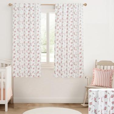 Imagem de Cortinas de dormitório blackout para quarto de faculdade, rosa e branca, rosa e rosa, cortinas caprichosas para sala de jogos, quarto de meninas, 163 cm, conjunto de 2 painéis