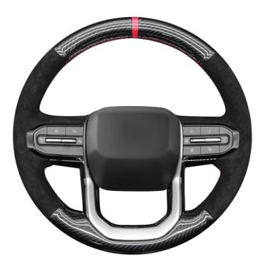 Imagem de MEWANT Capa de volante Athsuede em relevo de fibra de carbono PU brilhante à mão para Chevy Colorado ZR2 Bison 2023-2024