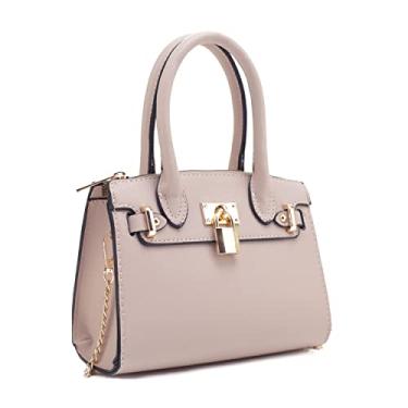 Imagem de EVVE Bolsa feminina para noite e festa, mini bolsa, bolsa para coquetel, formatura, com corrente e cadeado, Nude., 7.25"W x 3.5"D x 5.5"H