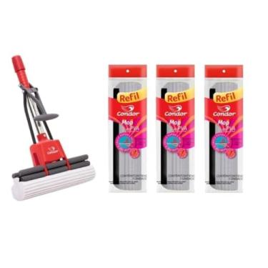 Imagem de Kit Mop PVA Sem Cabo Rodo Esfregão Esponja Absorvente 1620 + 3 Refil 1620R