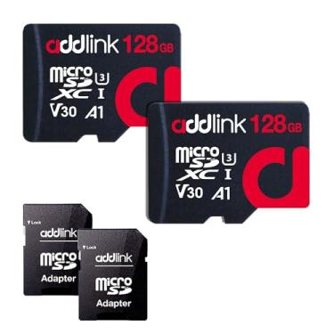 Imagem de addlink MicroSDXC 128GB Pacote com 2 adaptadores UHS-1 U4 V30, compatível com Nintendo Switch, câmera, câmera Dash e tablet Fire (ad128GBMSXU3AX2)