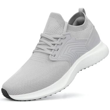 Imagem de Abboos Tênis de caminhada feminino Lightweihgt respirável sem cadarço tênis atlético academia tênis de corrida, Cinza, 34