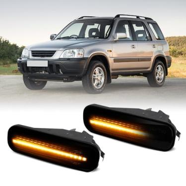 Imagem de RAGBUSCLE Luzes de LED âmbar com lentes de fumaça dinâmica, 1995-1999 compatível com Honda Ballade, Hatchback Sedan Civic 2/3/4DR CR-V, lâmpadas repetidoras de seta do para-lama frontal