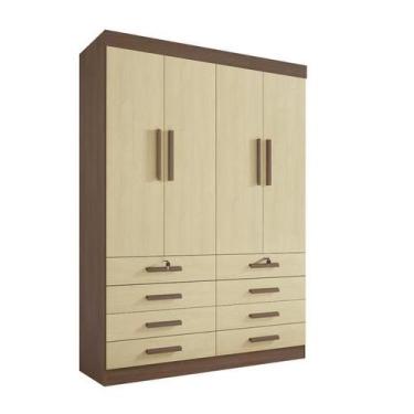 Imagem de Guarda Roupa Mônaco 4 Portas 8 Gavetas MDF Castanho c/ Linho - D'doro