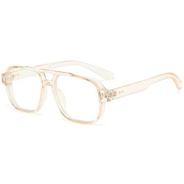 Imagem de PORADAY Óculos De Grau Aviador Quadrado Retrô Dos Anos 70, Com Bloqueio Luz Azul Para Mulheres E Homens, Retangulares Computador (Champanhe)