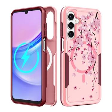 Imagem de LISEVO Capa para celular Samsung Galaxy A14 5G - [Compatível com MagSafe] Capa protetora magnética fofa feminina flor flor resistente à prova de choque design para Samsung Galaxy A14 5G capas