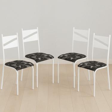 Imagem de Conjunto 4 Cadeiras para Cozinha e Sala de Jantar Branco/Preto Floral