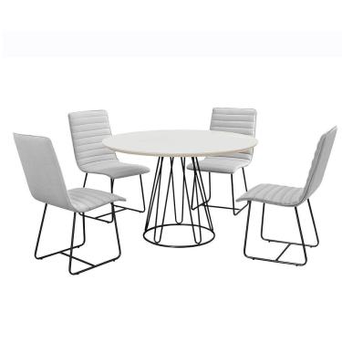 Imagem de Sala De Jantar 1,00M Base Preta Com 04 Cadeiras Laca Branco