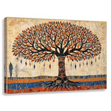 Imagem de Árvore da Vida Arte de parede Impressão em tela Decoração para sala de estar Quarto Escritório Tons quentes 90x60cmx1