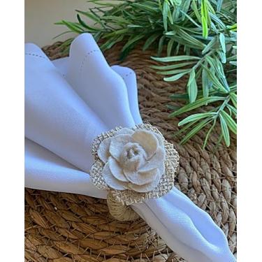 Imagem de Porta Guardanapo Floral, Juta com Aro de Madeira Encapado, 6 Peças, Decoração para Mesa