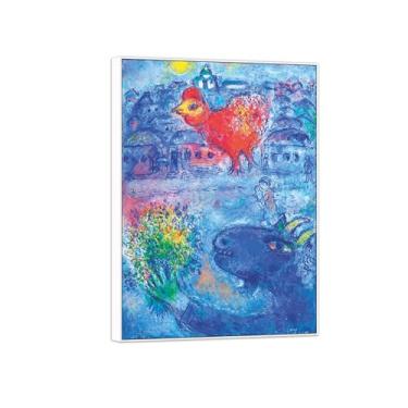 Imagem de BMZFYBS Quadro branco - pintura de parede famosa em tela - imagens para decoração de casa - cabra azul com galo vermelho - pôster e impressões 60 x 85 cm 24 x 33 pol