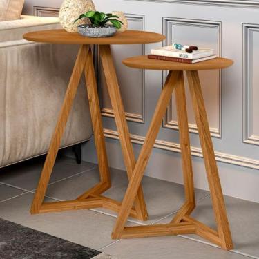 Imagem de Mesa de Canto Palmas Kit 2 Peças Nature - Pnr Móveis, Marrom