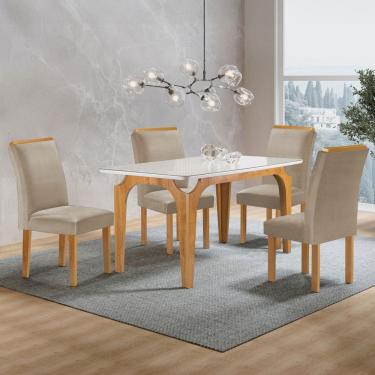 Imagem de Mesa de Jantar 4 Lugares Marromina Luisa com Vidro Cinamomo/Off White/Bege Claro - Cel Móveis