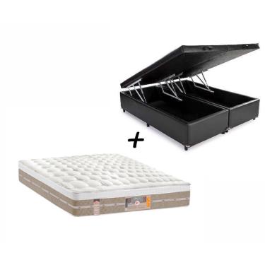 Imagem de Cama Box Com Baú Queen Sintético + Colchão Castor Queen Silver Star Mola Pocket Air One Face 158x188x032