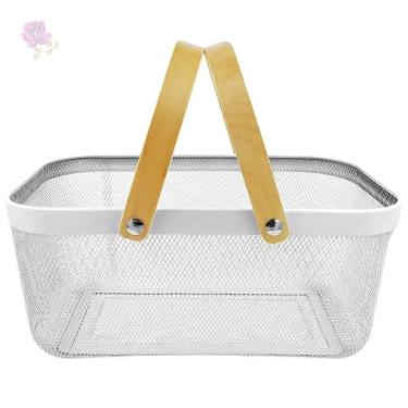 Imagem de Cesto Com Alça Em Madeira E Ferro Imporiente 40X28X18Cm