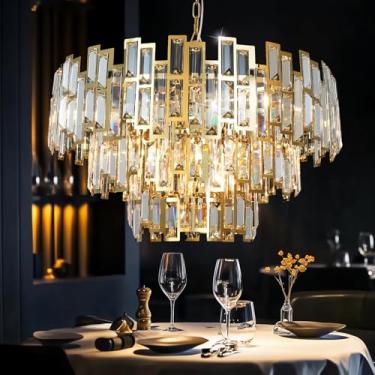 Imagem de ANTILISHA Lustre de cristal moderno dourado redondo para sala de jantar 10 luzes pingente de teto luminária suspensa dourada de luxo para quarto sala de estar