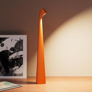 Imagem de HAPYGI Lâmpada de mesa LED portátil sem fio, luminária de mesa sem fio recarregável, brilho de 3 níveis, luz noturna para pátio e cabeceira, luz de leitura ambiente para sala de jantar (laranja)