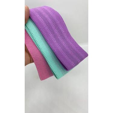 Imagem de Kit de Faixas Elásticas para Exercícios, 3 Peças, Rosa, Verde e Roxo, com Bolsa, Yoga, Pilates, Treino Funcional, Glúteos