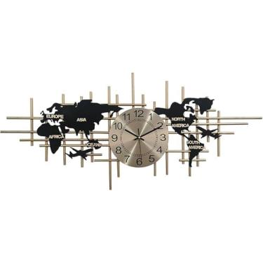 Imagem de Relógio De Parede Com Mapa Do Mundo Moderno, 96cm De Metal, Silencioso Para Sala De Estar E Escritório, Black