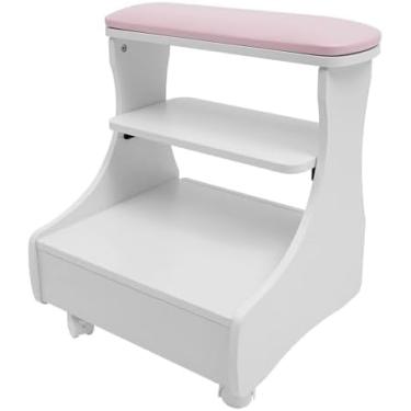 Imagem de Banquinho Para Pedicure Manicure Descanso Para Os Pés Carrinho Com Rodas Carrinho De Spa Portátil Para Esteticistas Massagem Banquinho Com Gaveta E Prateleira Removível, White and Pink