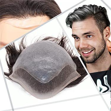 Imagem de Civmo Peruca masculina Swiss Lace Front Natural Hairline with PU Skin V-looped European Human Hair Replacement System for Man Wigs 20 x 25 cm Peruca de cabelo de densidade média (1B misto 10% cabelos