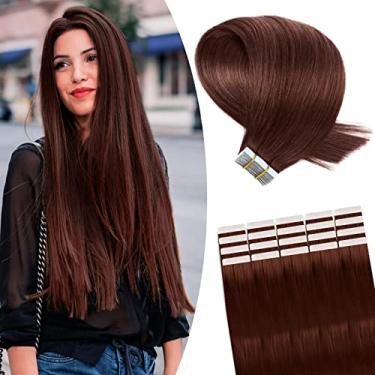 Imagem de Fimislosion em cabelo humano, 40,6 cm escuro avermelhado real cabelo humano fita em extensões, extensões invisíveis de cabelo para mulheres, sem costura em 20 peças, 50 gramas