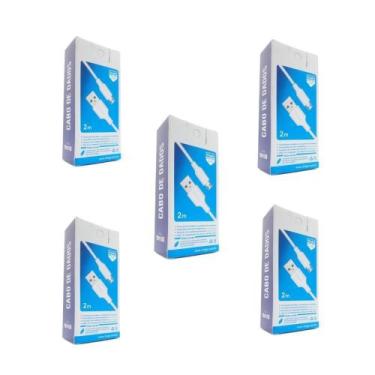 Imagem de Kit 5 Cabos Micro-Usb V8 Kingo Branco 2M 2.1A Para Galaxy J4