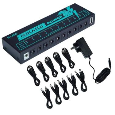 Imagem de M-VAVE Pedal de guitarra isolado fonte de alimentação portátil para efeitos graves 11 saídas múltiplas isoladas CC 9V 5V saída USB luz LED 300mA 1A cabos de guitarra portáteis