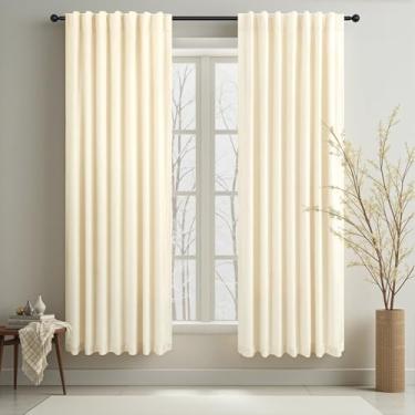 Imagem de Cortinas de veludo luxuosas, comprimento de 153 cm, 2 painéis, marfim off-white, cortina texturizada de seda acetinada macia para sala de estar, cozinha, porta, porta, lavanderia, casamento, festa