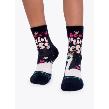 Imagem de Meia Soquete Puket Menina Cisne Princess Azul Marinho 23 a 33, Azul ma