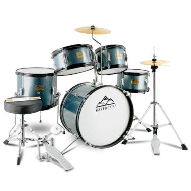 Imagem de EASTROCK Conjunto de bateria infantil, 5 peças de 40,6 cm para crianças, jovens, bateristas, iniciantes para crianças de 7 a 12 anos com trono, prato, pedal, baquetas (cinza)