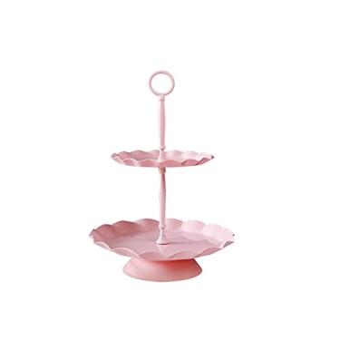 Imagem de Suporte de bolo enfeites de mesa de sobremesa rosa bandeja de exibição de bolo de ferro suporte de bolo de casamento banquete lanche prato de bolo doces cupcake sobremesa prateleiras de exibição (cor