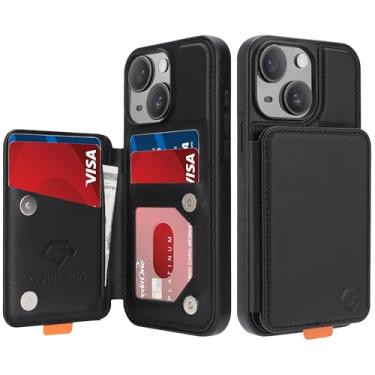 Imagem de GUERNICA Capa carteira para iPhone 13/iPhone 14 (6,1 polegadas) com suporte para cartão, bloqueio de RFID para mulheres e homens, capa de telefone à prova de choque para Apple 13/Apple 14, preta