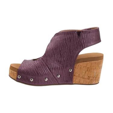 Imagem de Corkys Footwear Cunha feminina Frisky – com salto de 6 cm, salto de cortiça leve, tira ajustável no tornozelo e conforto o dia todo para um estilo sem esforço, Merlot, 38