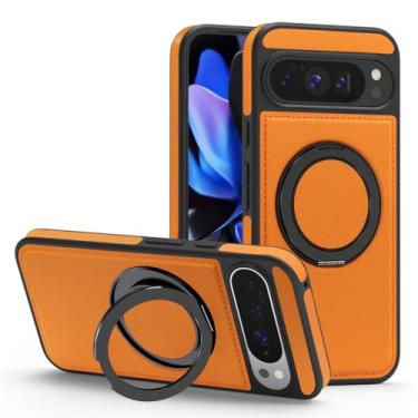 Imagem de HAOMRIYL Capa de couro para Google Pixel 10 Pro XL/10 PRO/10, capa de proteção com suporte de anel magnético fina à prova de choque minimalista capa de negócios, laranja, 10Pro XL