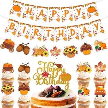 Imagem de Decorações de festa de aniversário, abóbora bordo, girassol, peru, colheita, tema de colheita, suprimentos de festa de fazenda, lembrancinhas, faixa de feliz aniversário, faixa de festa de ação de