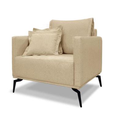 Imagem de Poltrona Decorativa Estofada em Linho Dourado com Pés Metálicos - Livi