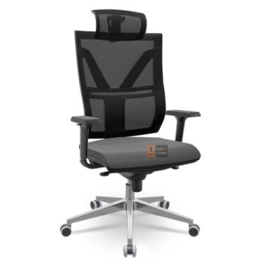 Imagem de Cadeira Darix X+ Slider Braços 3D PU Aluminio Plaxmetal Assento Estofado Ergonomica (Poliéster Preto)