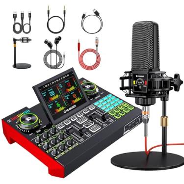 Imagem de tenlamp Pacote De Equipamentos Para Podcast, Com Microfone Condensador 3,5 Mm E Placa Som Ao Vivo - Mixer Áudio Streaming, Canto Em Pc/Celular, Criadores Conteúdo Jogos, Mesa Interface Usb Computado