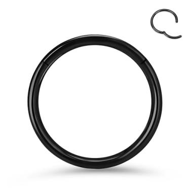 Imagem de PIERCINGBOY Anel de nariz de argola de titânio 12 G sem costura articulado anéis de septo 10 mm joia piercing de concha segmento preto clicker piercing lábio piercing cartilagem brinco helix torre