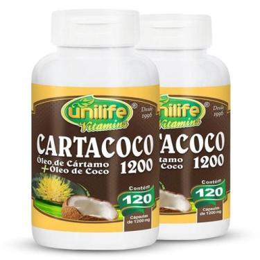 Imagem de Kit2 Óleo De Cártamo/Coco Cartacoco 1200Mg Unilife 120 Cáps