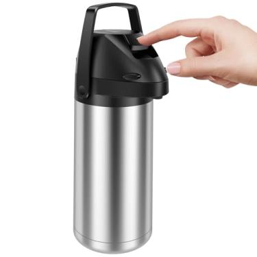 Imagem de Dispensador de café, jarro de café Airpot com bomba, garrafa de café de 1,9 l para manter o calor, dispensador de café quente de aço inoxidável, dispensador de aquecedor de café à prova de vazamento